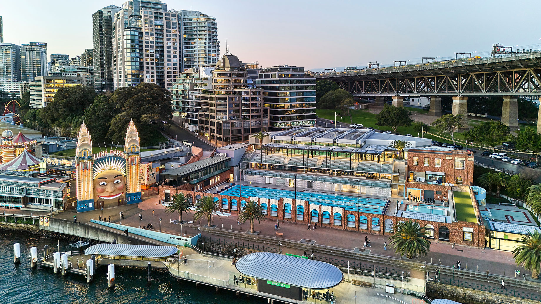 A drone shot of the North Sydney Pool completed with Capral Aluminium windows and doors